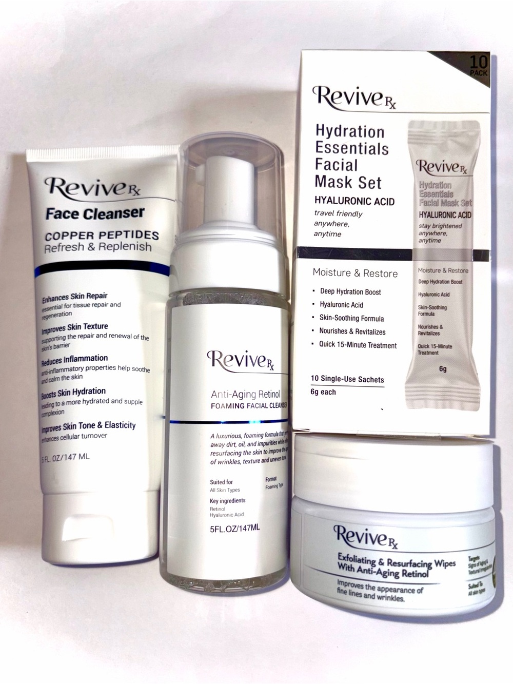 4 PC Revive Rx Bundle: Rx Hydration Essentials Facial Mask Set & Cleansers